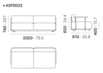 ASP0022 Zahradní sedací souprava Arki Sofa Plus rozměry 5